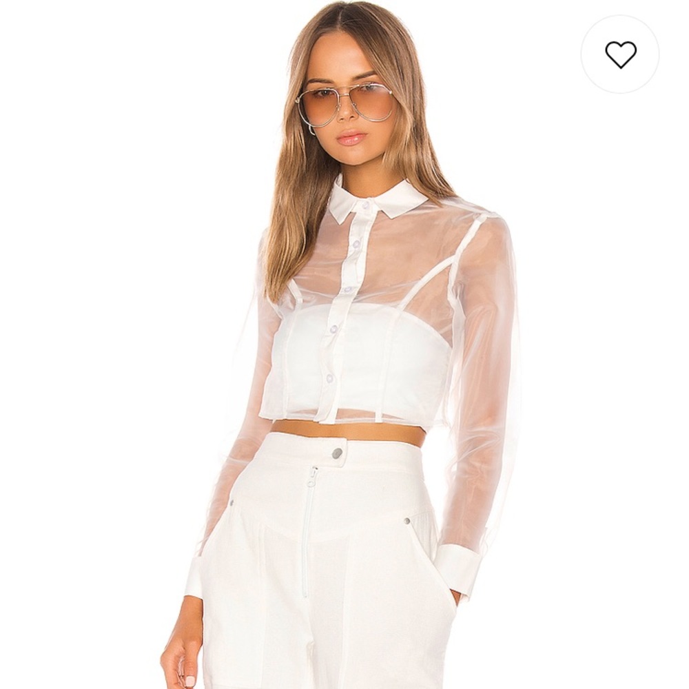 SUPERDOWN mesh button up crop top